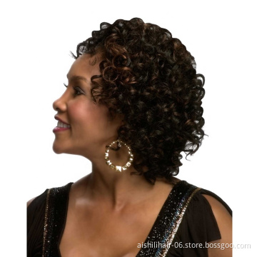 Hot-selling top quality Afro small curly Synthetic wigs natural wave short  bob hair black loose curly hair for women